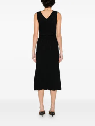 Elisabetta Franchi Ribbed Knit V-Neck Dress - Black