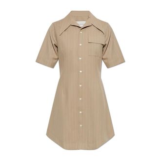 Ami Shirt Dresses, female, Beige, Size: 3XS Wool Dress with a Pinstripe Pattern