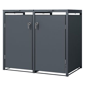 ML Design Cobertizo Doble Para Ocultar 2 Cubos De Basura 240l Antracita 132x80x116,3cm Caseta De Acero Para Jard&iacute;n Exterior Contenedor Resistente A Interperie C