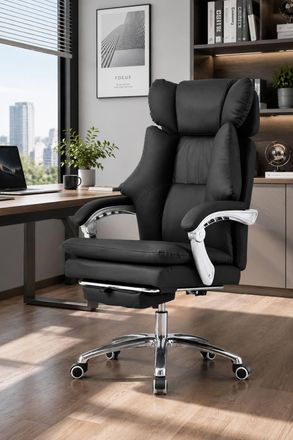 Living and Home Ergonomic Reclining Office Chair with Footrest and Adjustable Headrest in Black