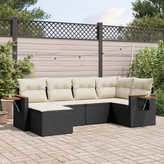 vidaXL Set De Sof&aacute;s De Jard&iacute;n 6 Piezas Y Cojines Rat&aacute;n Sint&eacute;tico Negro Vidaxl