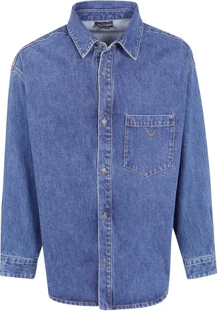 Emporio Armani Heren, Overhemden, Blauw, Maat: XL Denim