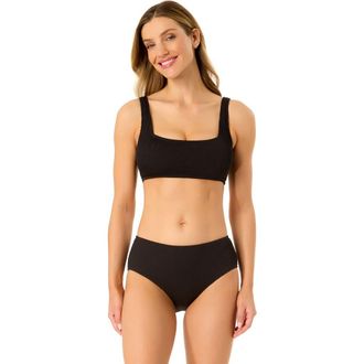 Anne Cole Womens Live In Color Textured Classic Square Neck Bralette Bikini Swim Top in Black at Nordstrom, Size X-Small
