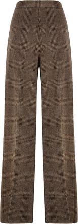 Max Mara Womens Wool And Cotton Jersey Pants With Prince Of Wales Motif Brown Wide-Leg Trousers
