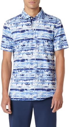Bugatchi Hendrix Digital Palm Tree Print Pima Cotton Polo in Classic Blue at Nordstrom, Size Xx-Large