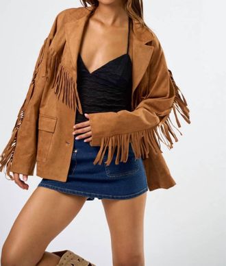 Blue Blush The Sawyer Suede Fringe Jacket In Camel