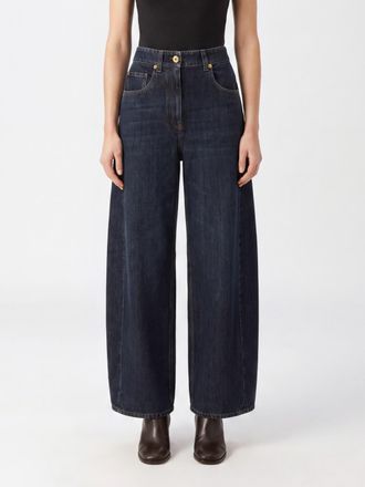 Brunello Cucinelli Jeans baggy a vita alta in denim di cotone con monile