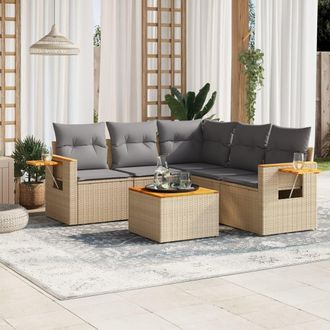 vidaXL Juego De Sof&aacute;s Jard&iacute;n Con Cojines 6 Pzas Rat&aacute;n Sint&eacute;tico Beige Vidaxl