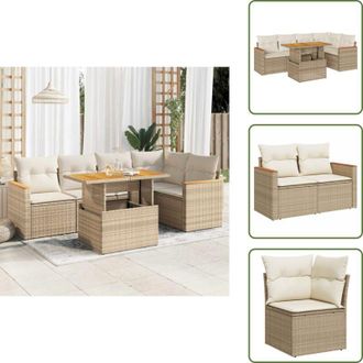 vidaXL The Living Store Set Divano da Giardino 6 pz con Cuscini Beige Polyrattan Acacia - Sedute da esterno