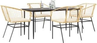 vidaXL Juego De Comedor Jard&iacute;n 5 Piezas Cojines Rat&aacute;n Sint&eacute;tico Marr&oacute;n Vidaxl