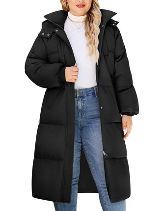 Heekpek HEEKPEK Womens Plus Size Winter Coats Long Puffer Jackets Hooded Quilted Water Repellent Warm Trendy Parka Outerwear 2025, Black, 4XL Plus