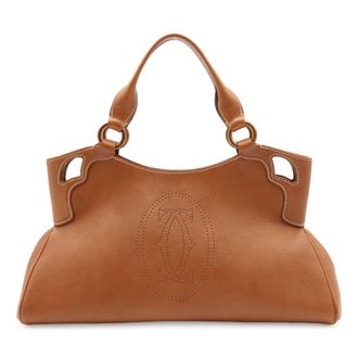 Cartier Brown Leather Handbag Shoulder Bag Tote Bag (Pre-Owned)