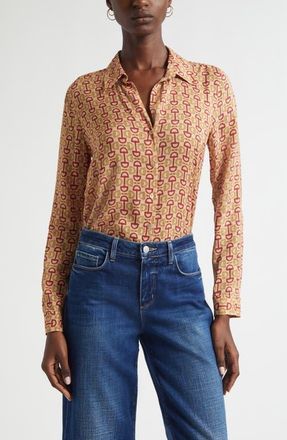 L'agence Holly Print Button-Up Shirt in Multi Allover Horse Bit at Nordstrom, Size Xx-Small
