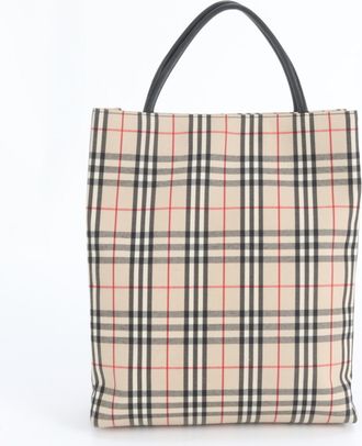 Burberry Beige Leather Canvas Handbag Shoulder Bag Tote Bag (Pre-Owned)