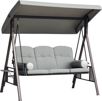 OUTSUNNY Columpio De Jard&iacute;n De 3 Plazas Con Techo Parasol 2 Cojines Bandeja Para Bebidas Marco De Metal Terraza Exterior Carga 360kg 116x206x183cm