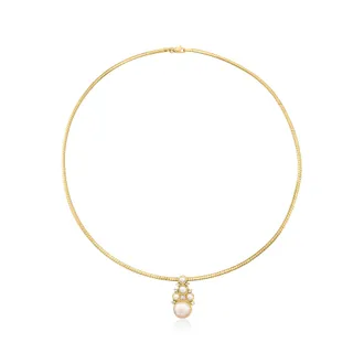 Ross-Simons 3.5-10mm Cultured Pearl and. Lab-Grown Diamond Pendant Necklace in 18kt Gold Over Sterling