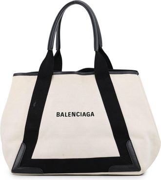 Balenciaga Black Ivory Canvas Leather Handbag Pouch Tote Bag (Pre-Owned)