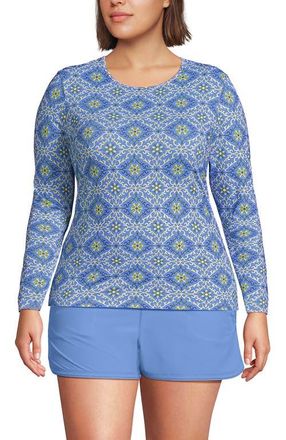 Lands End Plus Size Long Sleeve Relaxed UPF 50 Rash Guard in Lake Blue/egret Geo Floral at Nordstrom, Size 1X