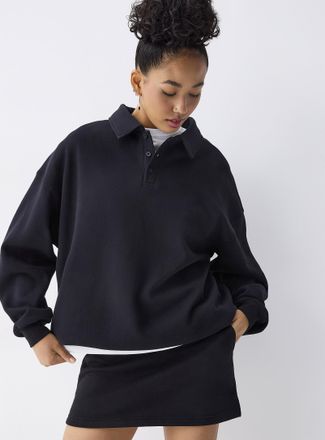 Twik Womens Loose Polo Shirt-collar fleece sweater