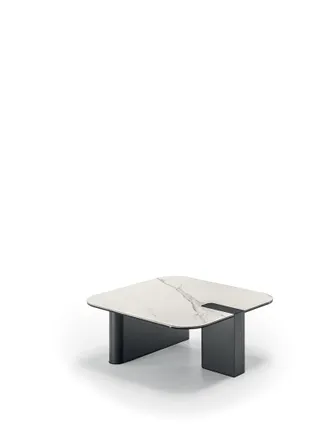 Stones Tavolino Da Salotto Lock Con Piano In Ceramica Su Vetro E Struttura In Metallo Verniciato Antracite - Dimensioni 70x70x29.5 Cm