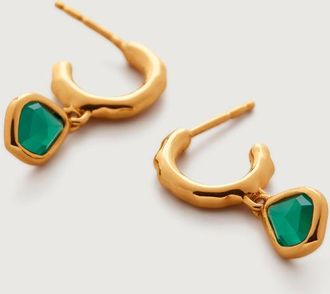 Monica Vinader Gold Siren Mini Nugget Huggie Earrings Green Onyx