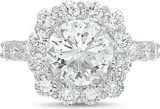 Diana M. Jewels Platinum 6.00cts Lab-Grown Round Diamond Halo Ring with Diamond Band