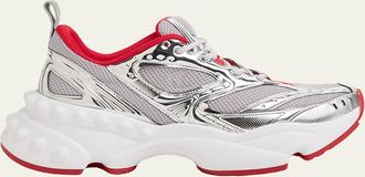 Christian Louboutin Mens So Flo Mesh & Metallic Leather Runner Sneakers