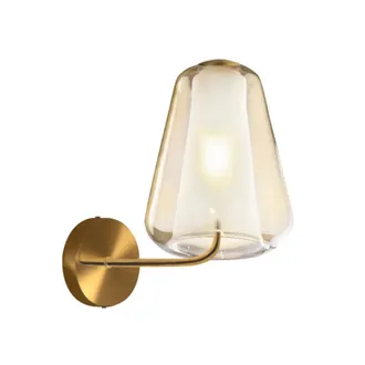 Top-Light Applique Moderna Top Light Double Skin 1176 A Gamma E27 Led Vetro Lampada Parete, Vetro Ambra, Finitura Metallo Ottone Satinato