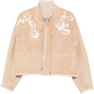 Ermanno Scervino Floral-Embroidered Shearling Jacket - Dames - Jassen - Beige - S - Jassen