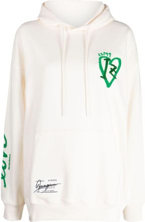 Izzue motif-embroidered cotton blend hoodie - women - Cotton/Polyester - S - Neutrals