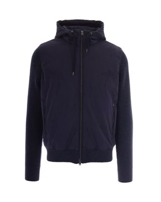 Herno Navy Blue Full Zip Hooded Wool Jacket