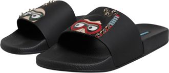 Dolce & Gabbana Black Divers Leather Flats Slides Sandals Beachwear Mens Shoes
