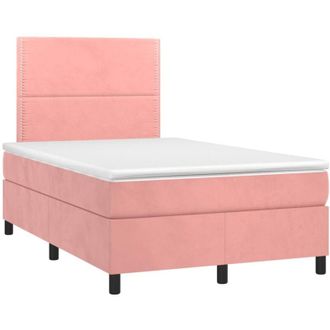 vidaXL Vidaxl - Cama Box Spring Colch&oacute;n Y Led Terciopelo Rosa 120x200 Cm