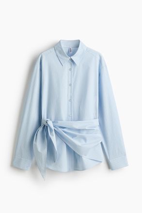 H&M Bluse mit Tuchdetail - Hellblau/Gestreift