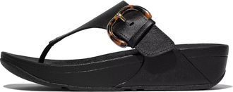FitFlop Womens FitFlop Lulu Flip Flop Black Resin Leather Toe-Post Sandals ZOGG2104