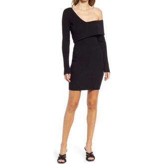 Bebe Asymmetrical Off the Shoulder Sweater Dress in Black at Nordstrom Rack, Size Small