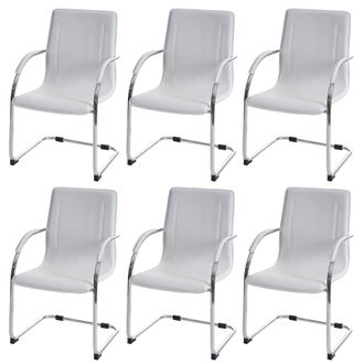 Hhg Hhg - Lote De 6 Sillas De Comedor Samara, Cantilever Silla De Cocina Sill&oacute;n Silla, Acero, Blanco
