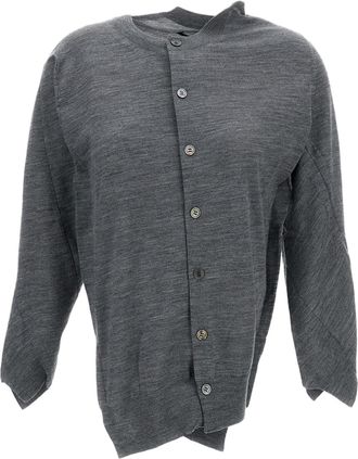 Junya Watanabe Grey Deconstructed Crew Neck Wool Cardigan