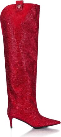 Philipp Plein strass-embellishment boots - women - Calf Leather/Calf Leather/Calf Leather - 38 - Red