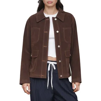 Avec Les Filles Faux Suede Crop Barn Jacket in Espresso at Nordstrom, Size Medium