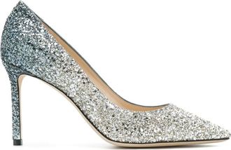 Jimmy Choo London Silver Glittered Leather Pumps
