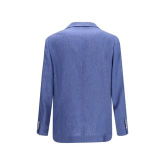 Brunello Cucinelli Mens Blue Linen Full-Length Jacket Clothing