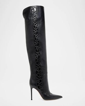 Gianvito Rossi 105mm Laser-Cut Leather Over-the-Knee Boots