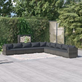 vidaXL 9 Pcs Garden Lounge Set Con Coj&iacute;n Mimbre Pe Gray
