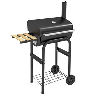 OUTSUNNY Charcoal Barbecue BBQ Grill Trolley W/ Shelves - Lid And Thermometer | TJ Hughes
