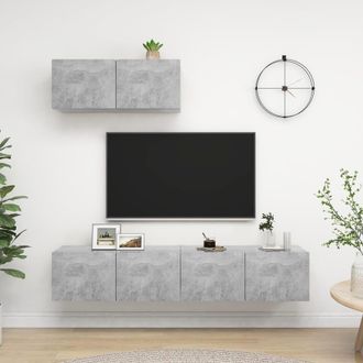 vidaXL Vidaxl - Set De Muebles De Sal&oacute;n 3 Pzas Madera Ingenier&iacute;a Gris Hormig&oacute;n