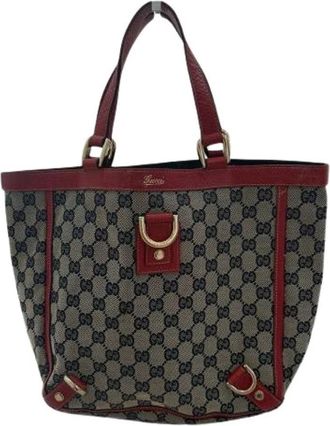 Gucci Pre-owned Abbey GG Canvas Leather Tote Bag - Dames - Vintage Shopper - Beige - ONE Size - Leer - Vintage