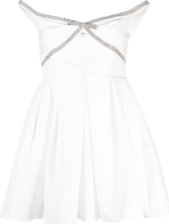 Self Portrait diamant&eacute;-trim off-shoulder minidress - women - Polyester/Polyester - 10 - White