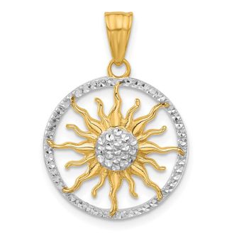 Diamond2Deal 14k Yellow Gold White Rhodium Diamond-Cut Sun Pendant