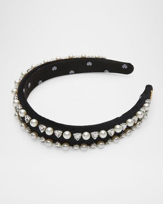 Lele Sadoughi Charlotte Geo Crystal & Faux Pearl Headband